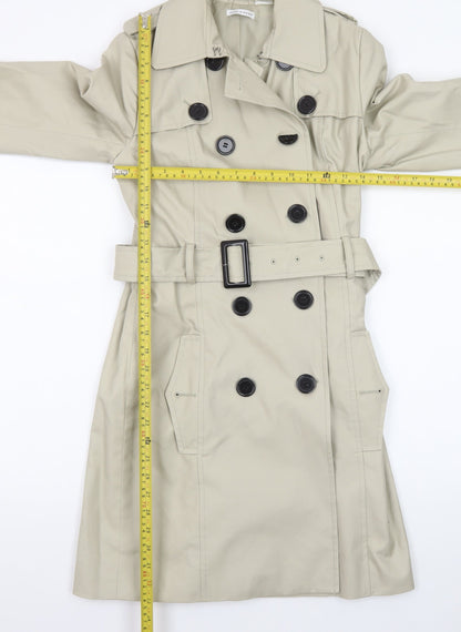 Laura Clement Womens Beige Trench Coat Size 6 Belted Classic Style