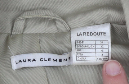 Laura Clement Womens Beige Trench Coat Size 6 Belted Classic Style