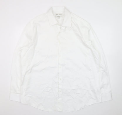 Marks and Spencer Men's White 2XL Regular Fit Cotton Long Sleeve Shirt
