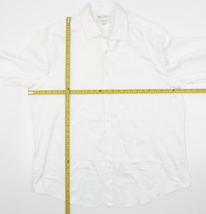 Marks and Spencer Men's White 2XL Regular Fit Cotton Long Sleeve Shirt