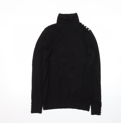 Wallis Women’s Black Roll Neck Button Detail Knit Jumper Size 10