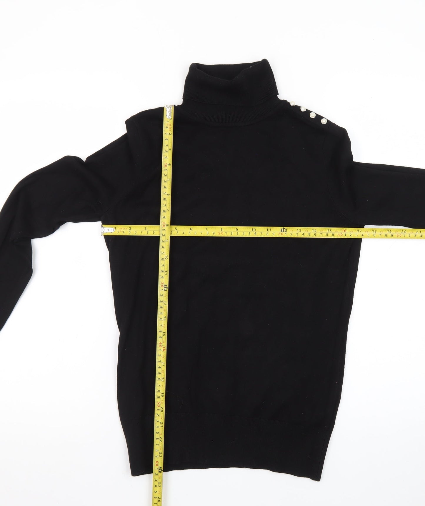 Wallis Women’s Black Roll Neck Button Detail Knit Jumper Size 10