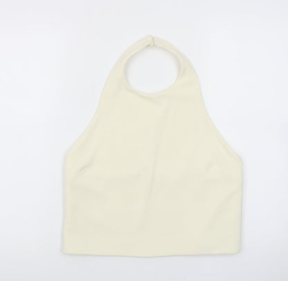 Zara Women Ivory Halter Camisole Stretch Jersey Tank Top Size L