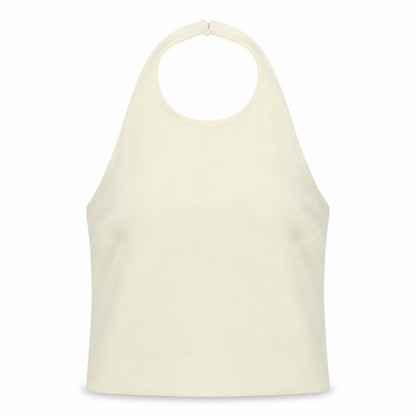 Zara Women Ivory Halter Camisole Stretch Jersey Tank Top Size L