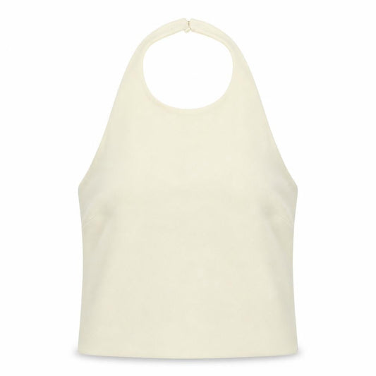 Zara Women Ivory Halter Camisole Stretch Jersey Tank Top Size L