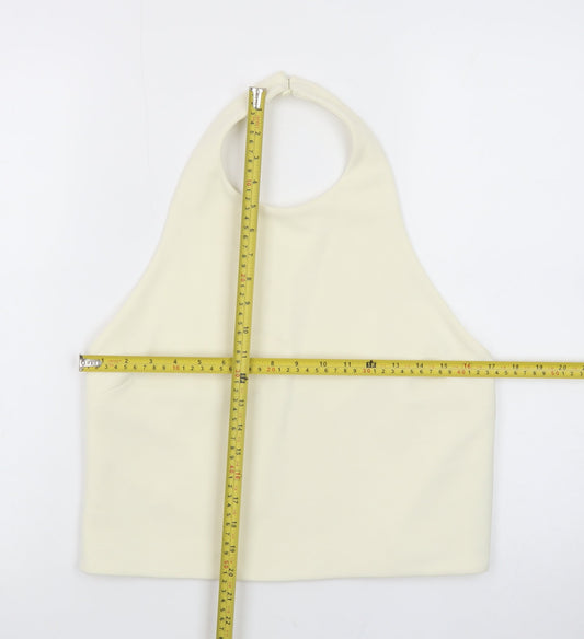 Zara Women Ivory Halter Camisole Stretch Jersey Tank Top Size L
