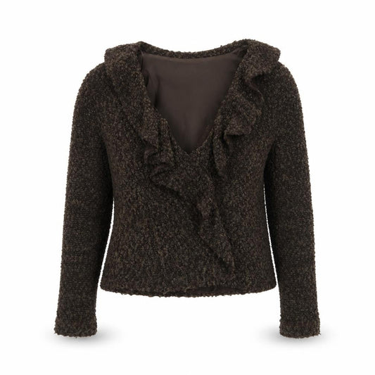 Principles Women Brown Size 10 V-Neck Ruffle Knit Cardigan