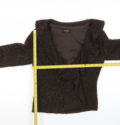 Principles Women Brown Size 10 V-Neck Ruffle Knit Cardigan