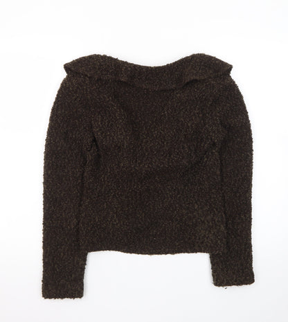 Principles Women Brown Size 10 V-Neck Ruffle Knit Cardigan