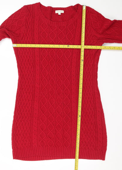 Monsoon Women’s Red Knit Jumper Dress M Crew Neck 3/4 Sleeve