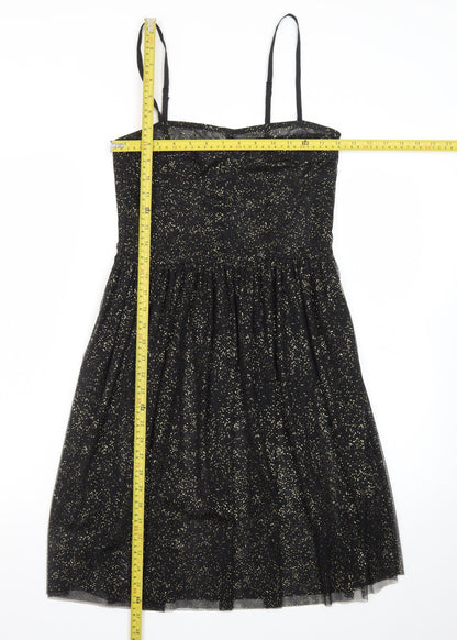 H&M Divided Women's Black Glitter Fit & Flare Dress Size 10