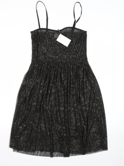 H&M Divided Women's Black Glitter Fit & Flare Dress Size 10