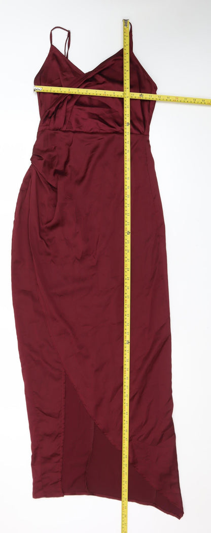 PrettyLittleThing Women’s Red Satin Midi Slip Dress Size 8