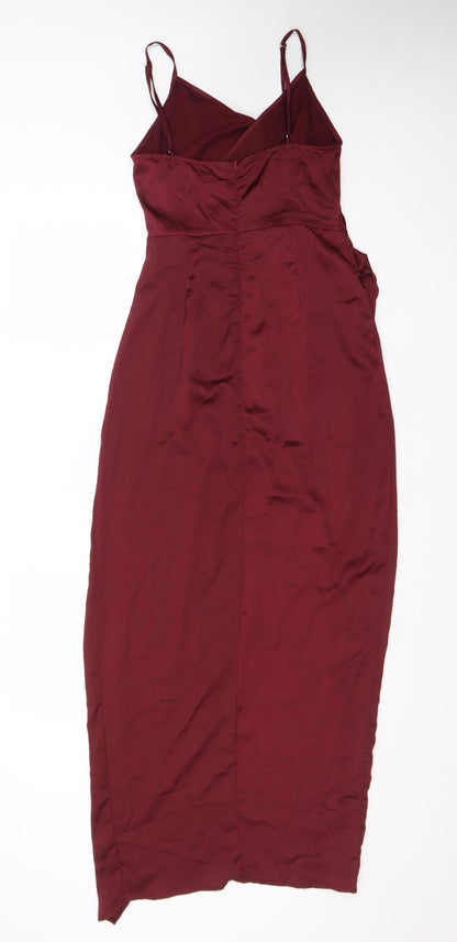PrettyLittleThing Women’s Red Satin Midi Slip Dress Size 8