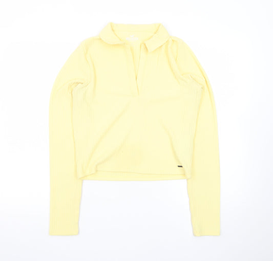 Hollister Womens Yellow Collared Henley Knit Jumper Size L