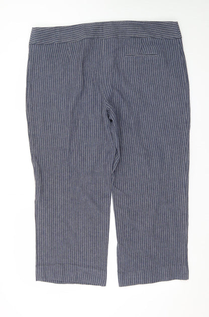 Marks and Spencer Women’s Blue Striped Cropped Linen Trousers UK 20