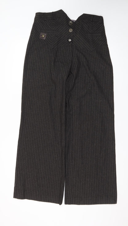 River Island Women Brown Pinstripe Wide-Leg Trousers Size 12