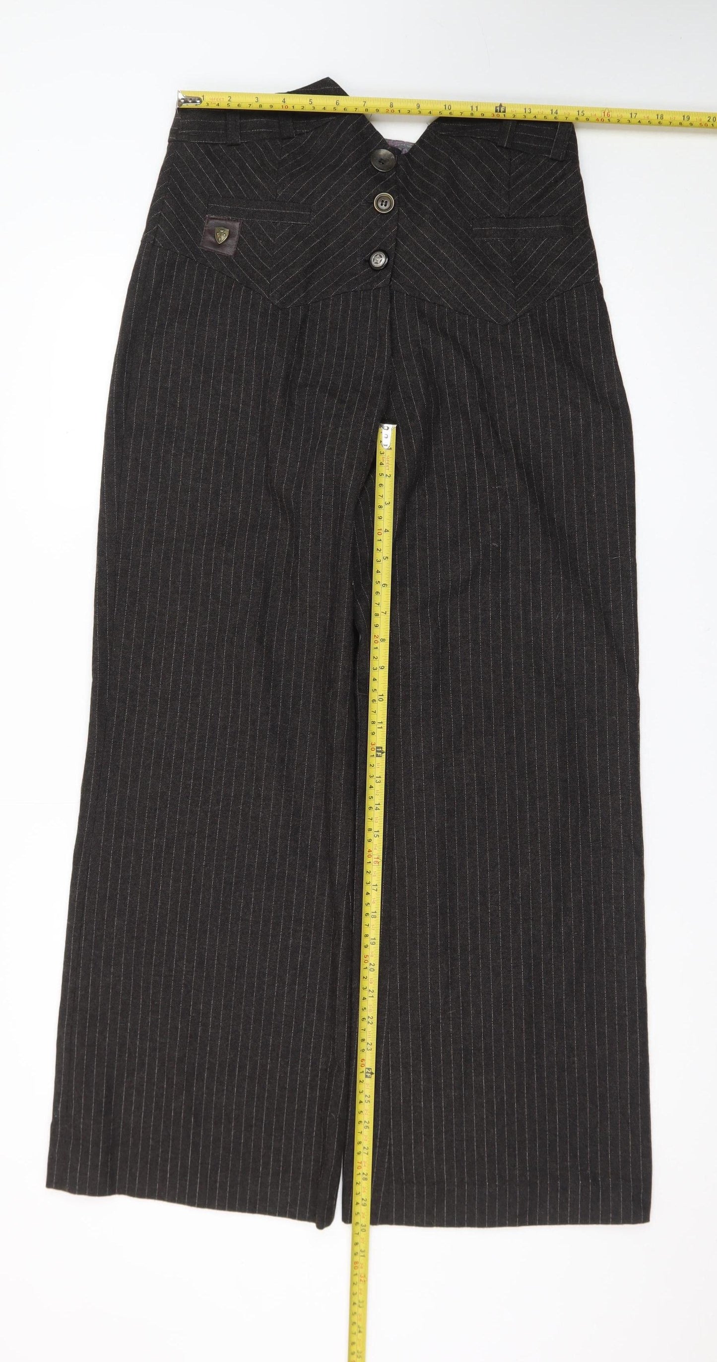 River Island Women Brown Pinstripe Wide-Leg Trousers Size 12