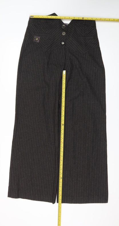 River Island Women Brown Pinstripe Wide-Leg Trousers Size 12