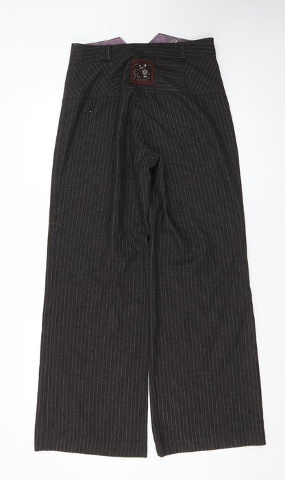 River Island Women Brown Pinstripe Wide-Leg Trousers Size 12