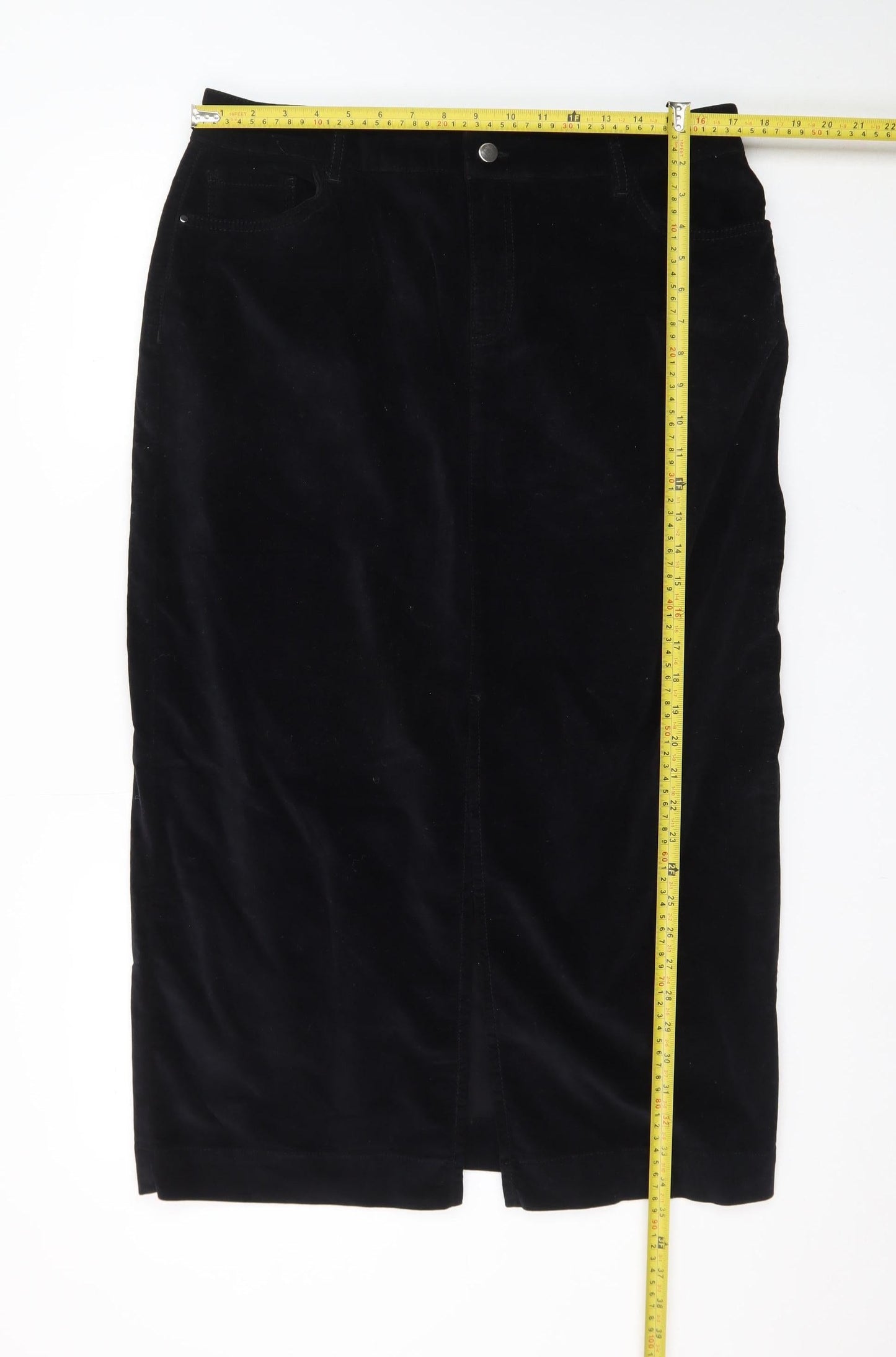 Sosandar Women's Black Velvet Midi Pencil Skirt Size 18