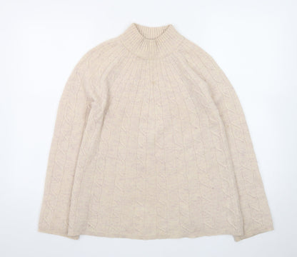 Paul Costelloe Women Beige Merino Wool Mock Neck Jumper Size 10