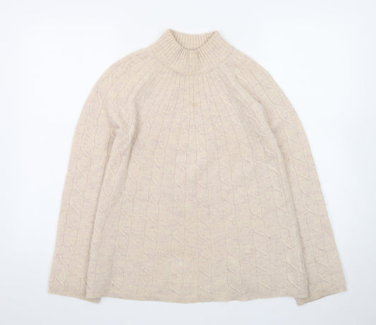 Paul Costelloe Women Beige Merino Wool Mock Neck Jumper Size 10