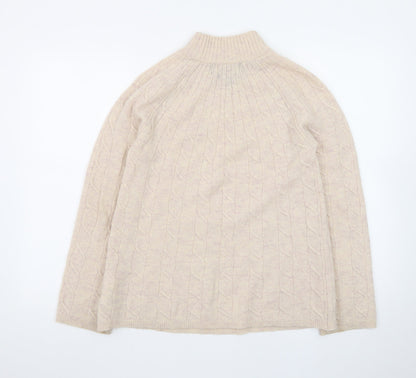 Paul Costelloe Women Beige Merino Wool Mock Neck Jumper Size 10