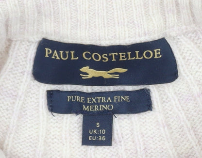 Paul Costelloe Women Beige Merino Wool Mock Neck Jumper Size 10