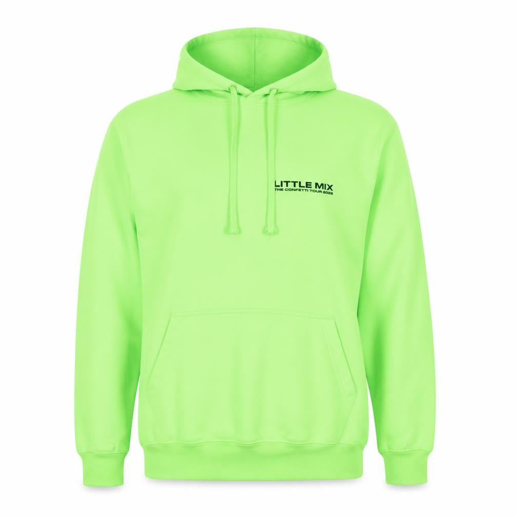Front view of Just Hoods Little Mix Neon Green Pullover Hoodie Women L Graphic Tour 2022