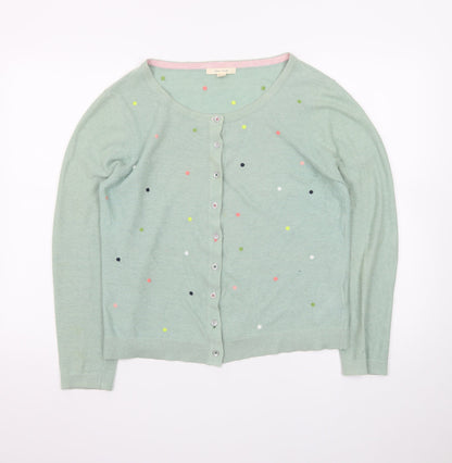 White Stuff Women Green Polka Dot Cardigan UK 14 Linen Cotton Knit