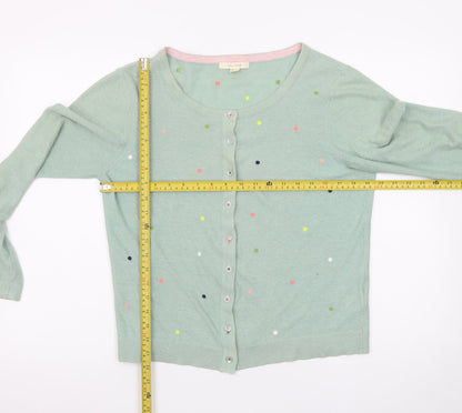 White Stuff Women Green Polka Dot Cardigan UK 14 Linen Cotton Knit