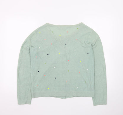 White Stuff Women Green Polka Dot Cardigan UK 14 Linen Cotton Knit