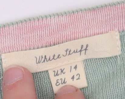 White Stuff Women Green Polka Dot Cardigan UK 14 Linen Cotton Knit