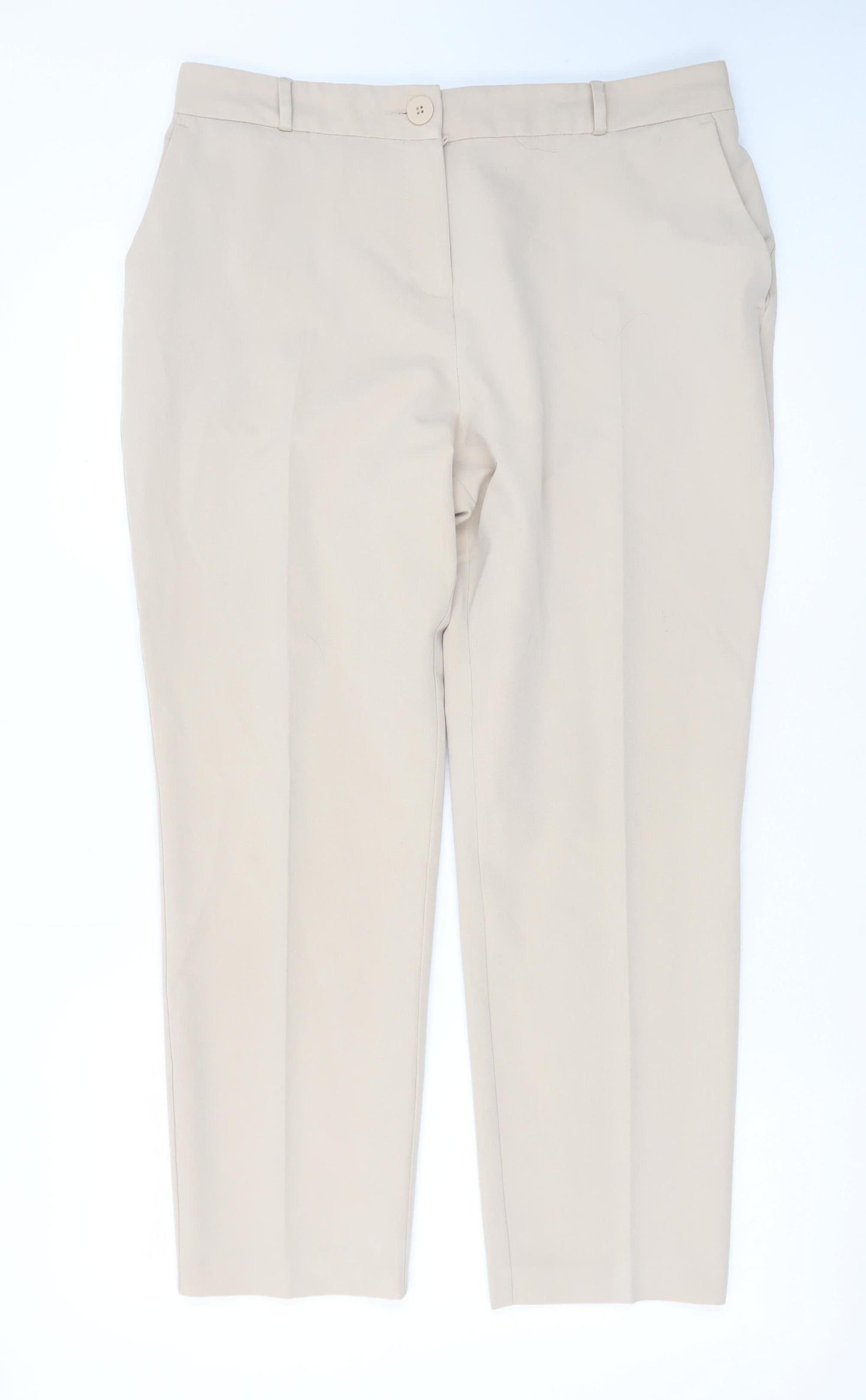 Dunnes Stores Women’s Beige Straight Leg Trousers Size 14 Polyester Blend