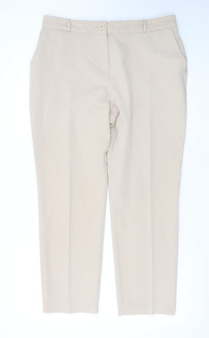 Dunnes Stores Women’s Beige Straight Leg Trousers Size 14 Polyester Blend