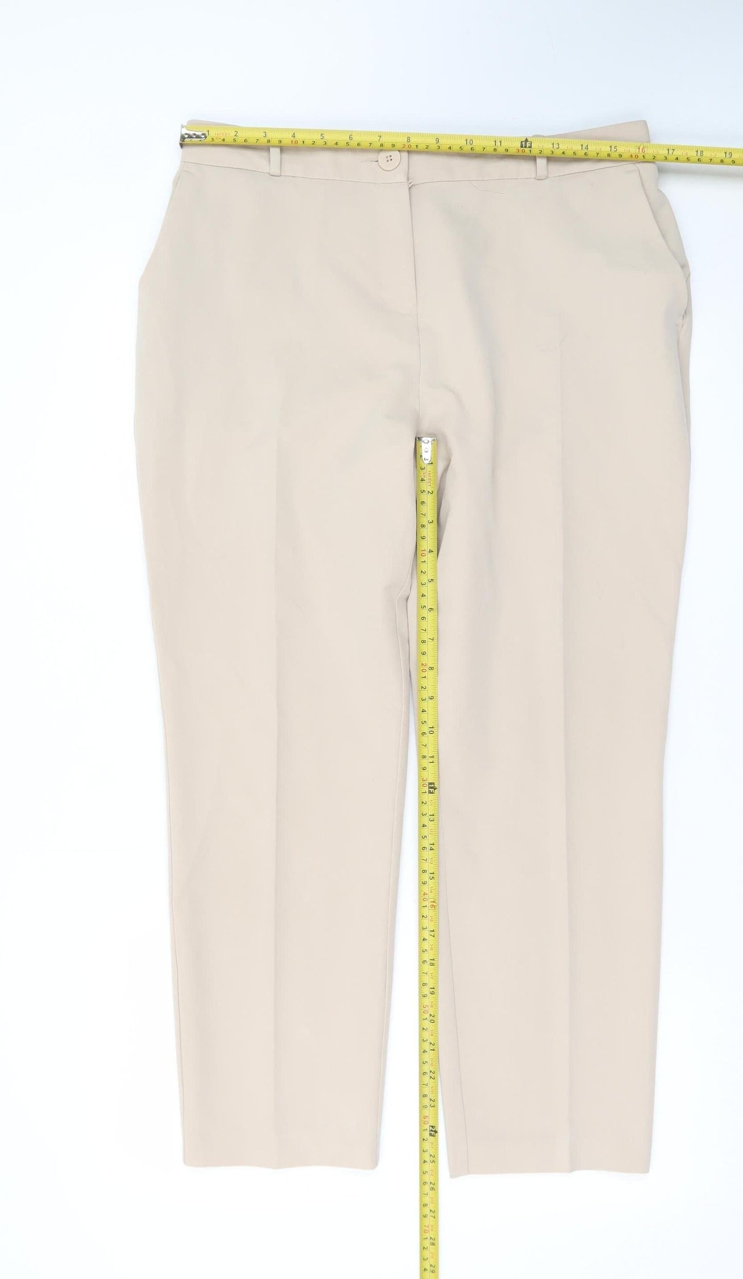 Dunnes Stores Women’s Beige Straight Leg Trousers Size 14 Polyester Blend