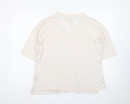 White Stuff Women’s Beige Linen V-Neck Short Sleeve Pullover Jumper UK 10
