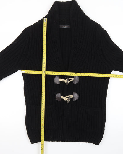 Zara Man Black Wool Blend Chunky Knit Toggle Cardigan M