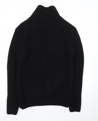 Zara Man Black Wool Blend Chunky Knit Toggle Cardigan M