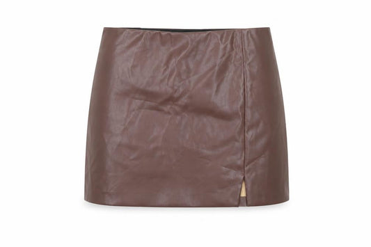 H&M Divided Women Brown Faux Leather Mini Skirt Size 10 High Waist