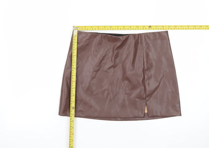 H&M Divided Women Brown Faux Leather Mini Skirt Size 10 High Waist