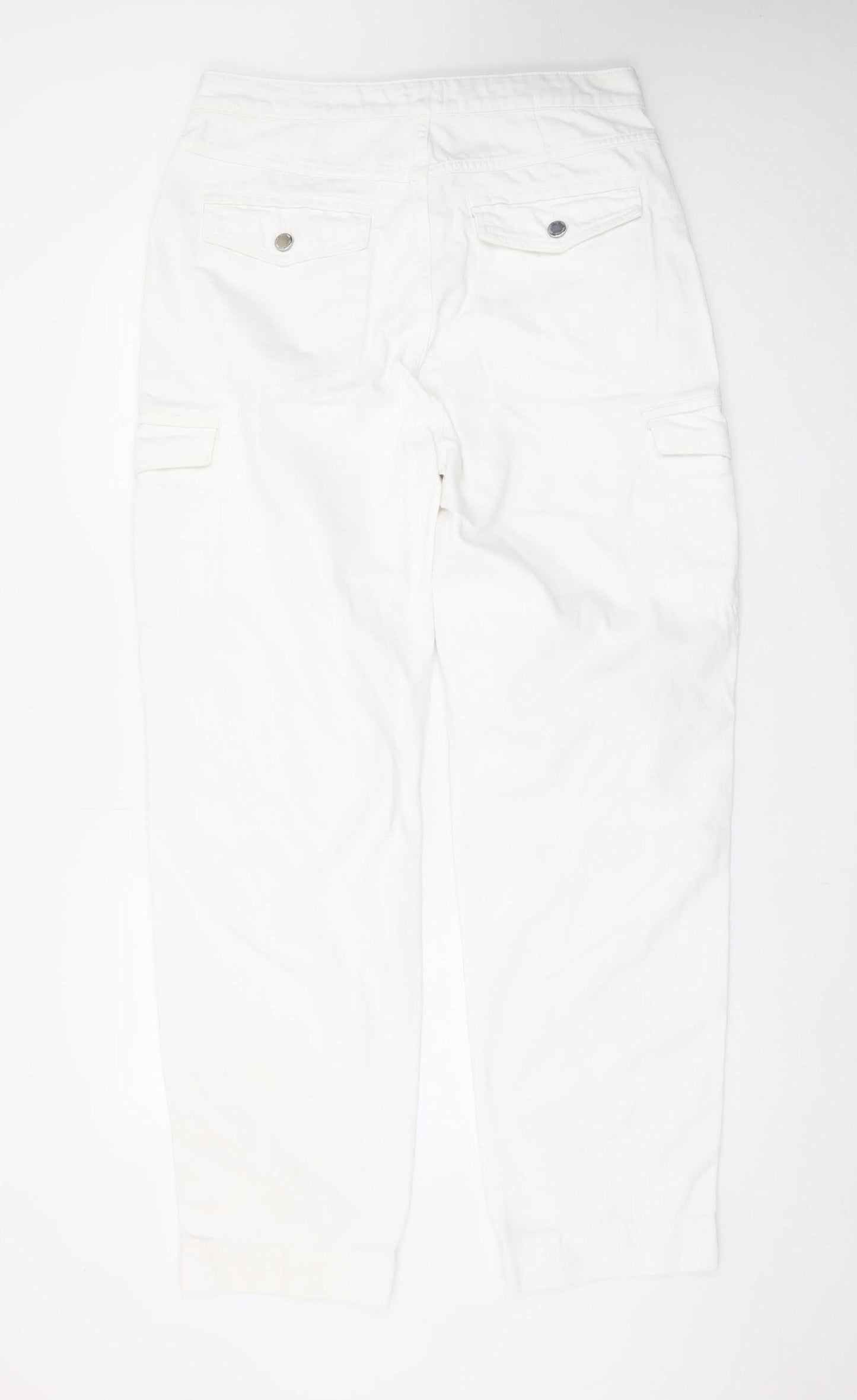Topshop Women White Cargo Jeans Size 14 Cotton Regular Fit