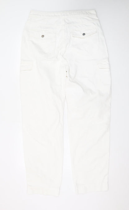 Topshop Women White Cargo Jeans Size 14 Cotton Regular Fit