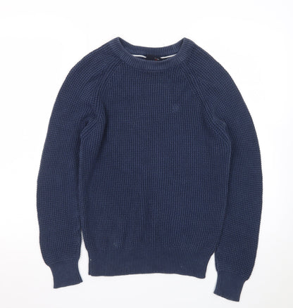 Duck and Cover Men's Blue Cotton Waffle-Knit Crew Neck Jumper Size M