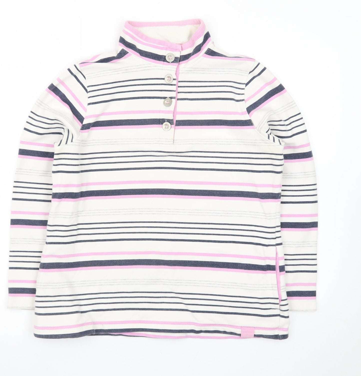 DASH Womens Pink Striped Henley Sweatshirt Size 14 Cotton Blend