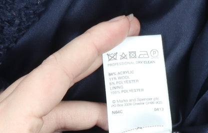 Marks and Spencer Womens Navy Blue Mid-Length Wool Blend Coat Size 14