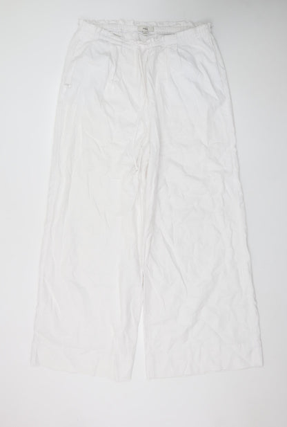 Marks and Spencer Women’s White Linen Wide-Leg Trousers Size 16 Tall