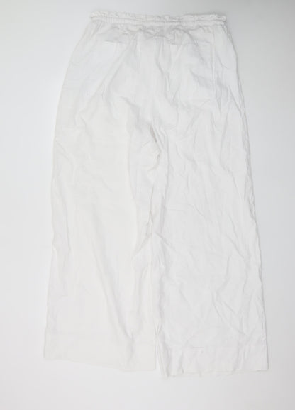 Marks and Spencer Women’s White Linen Wide-Leg Trousers Size 16 Tall