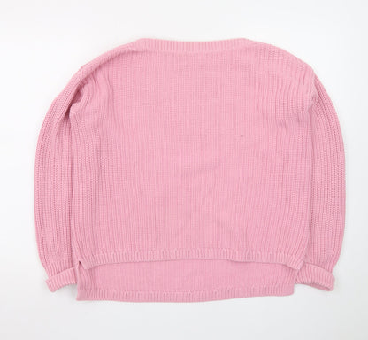 Marks and Spencer Women Pink Chunky Knit Cotton Pullover Jumper M